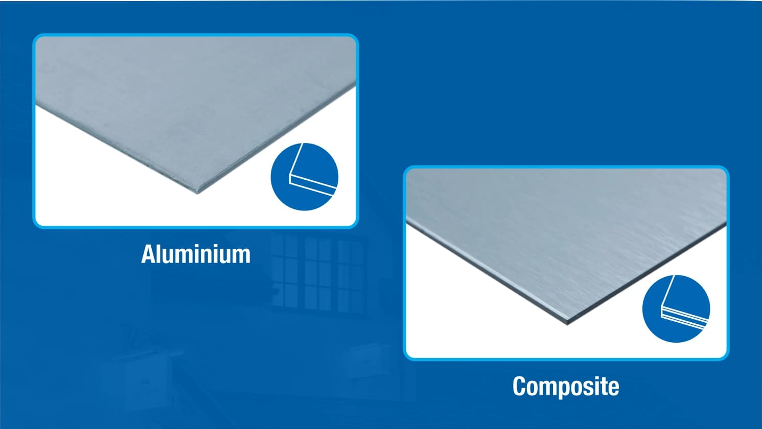 A corner of both aluminium and ACM sheet