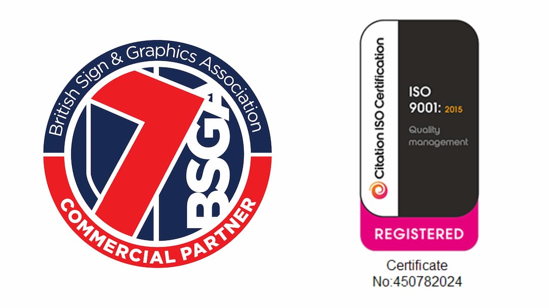 Our BSGA Commercial Partner Badge & our ISO 9001 Quality Management Certification Badge